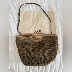 Zara Khaki and Tan Woven Tote